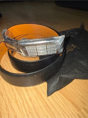 Men's Black Leather Belt with Crystal Buckle